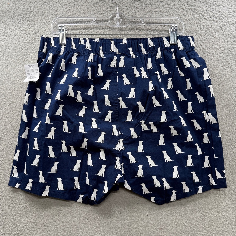 J. Crew 100% Cotton Woven Boxer Shorts Navy Blue Puppy Dog Prints Size Large NWT